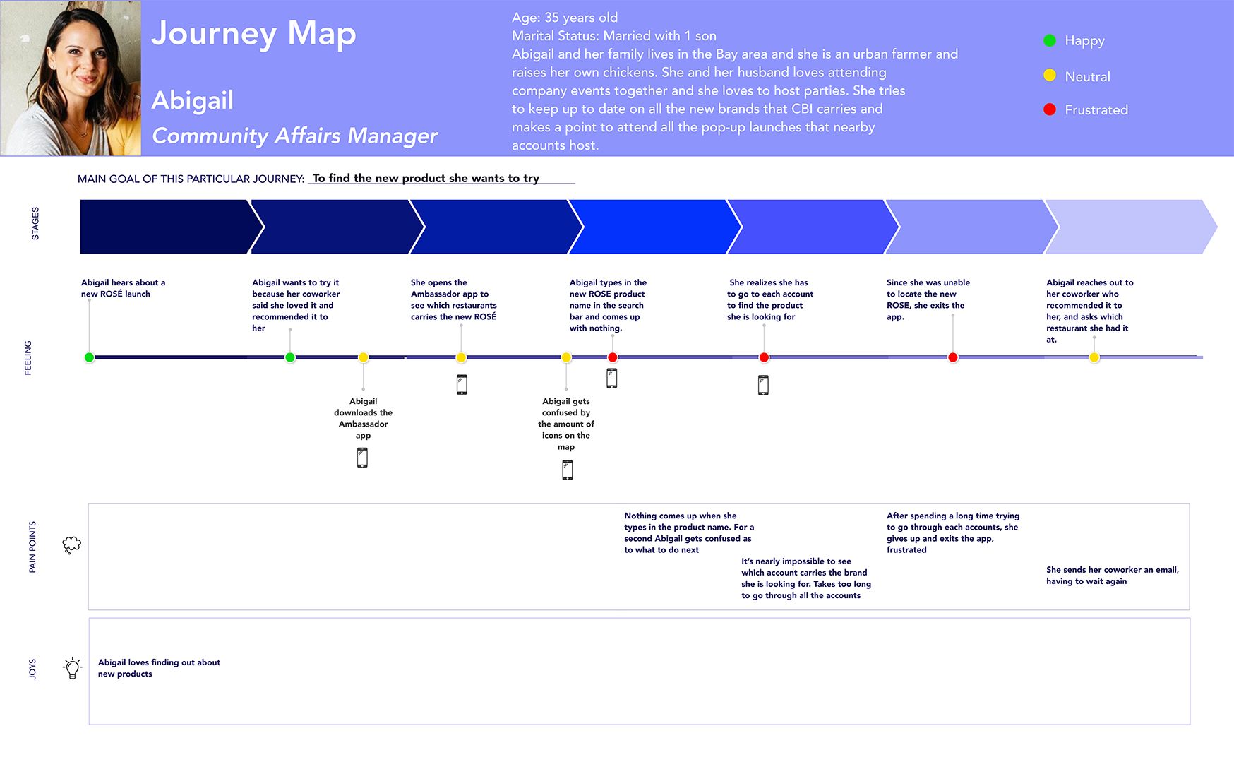 Journey map for Abigail, a community affairs manager