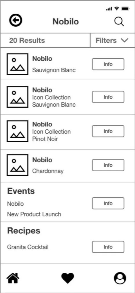 Wireframe of the Search & Filter feature